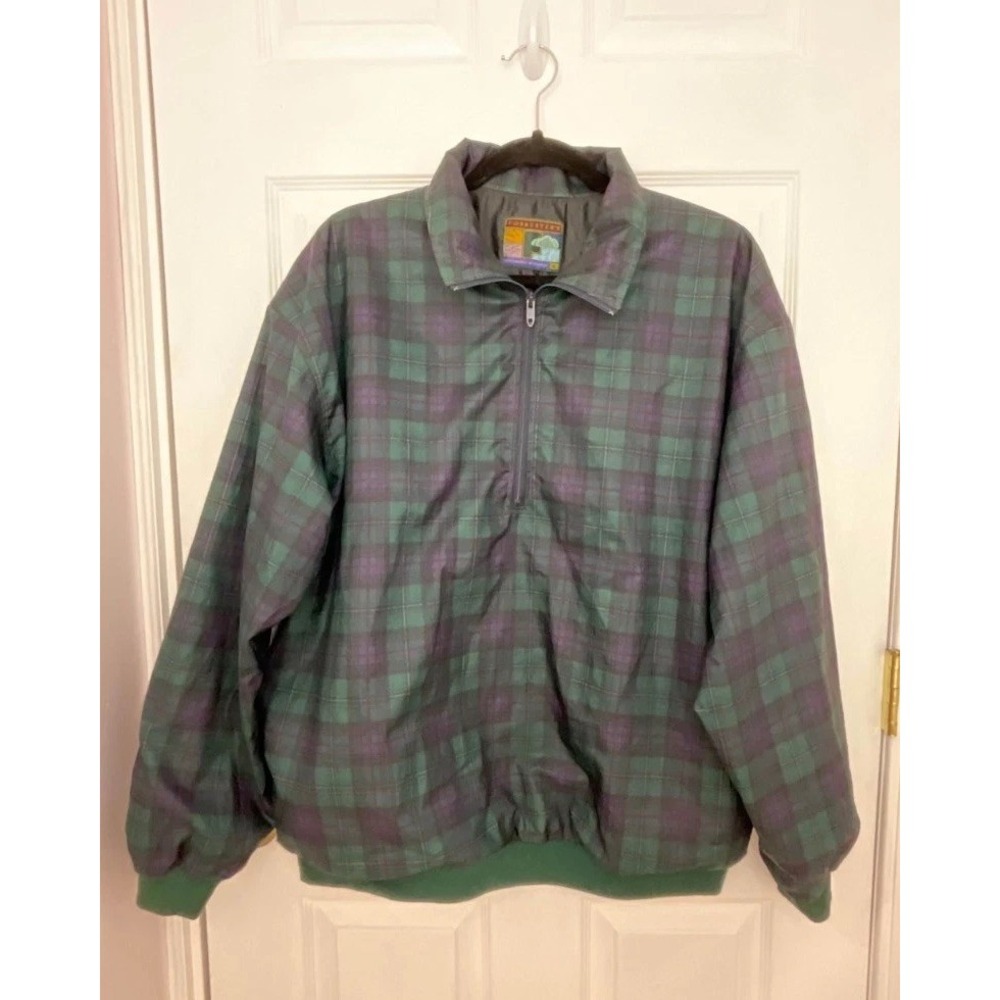 VTG Forrester's 1/4 Zip Jacket Mens  XL Green/Blue Polyester‎ Plaid Outerwear